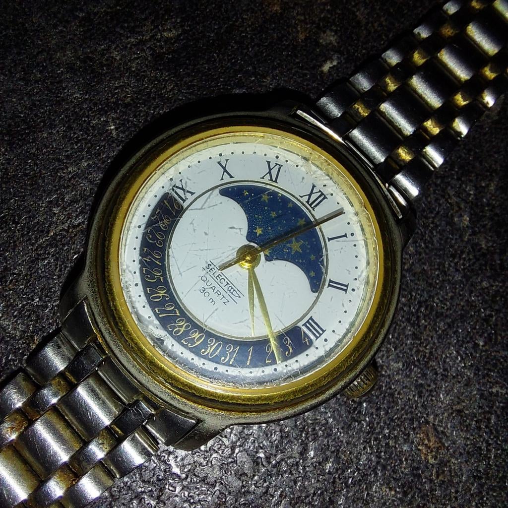 Vintage Seiko Moonphase dameshorloge – staal/goud – jaren 90, Sieraden, Tassen en Uiterlijk, Horloges | Dames, Ophalen of Verzenden
