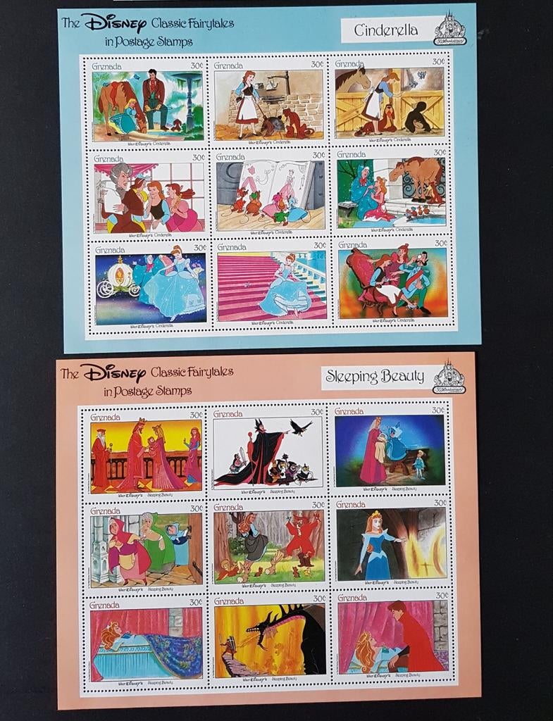 Disney postzegelsets Cinderella en Sleeping Beauty., Postzegels en Munten, Ophalen of Verzenden, Overige thema's