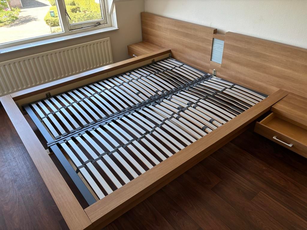 Tweepersoonsbed 160x210 met lattenbodems, Ophalen, Gebruikt, 210 cm, Tweepersoons