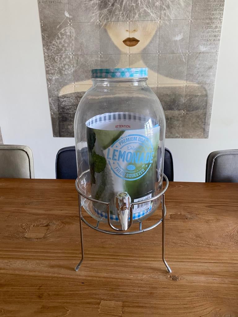 Limonadekan met kraan en standaard 5 liter, Ophalen, Zo goed als nieuw, Overige typen