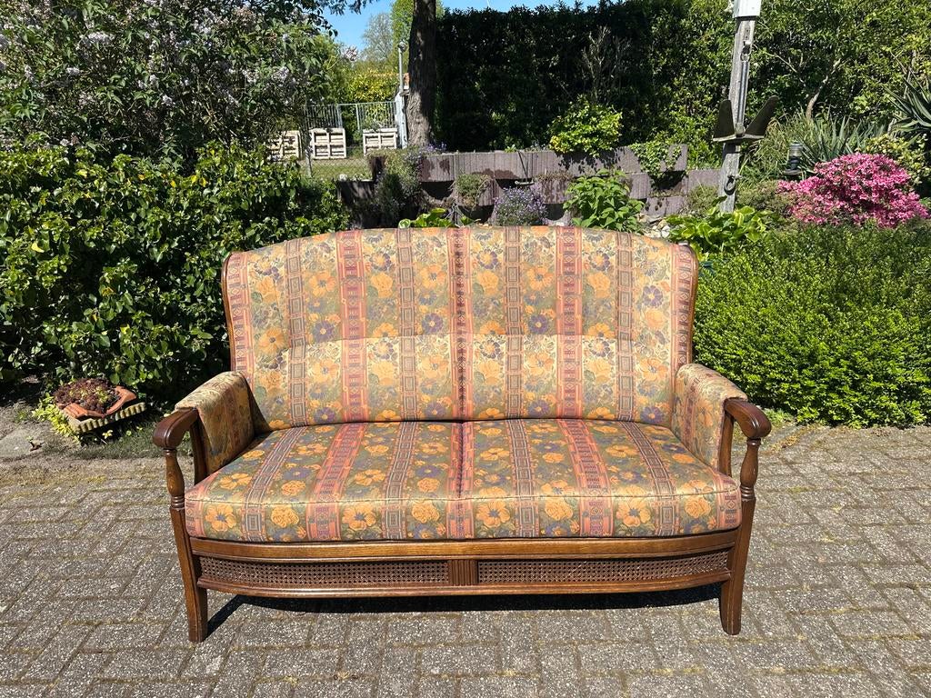 Vintage 2-zits bank met bloemenprint en houten frame, Ophalen