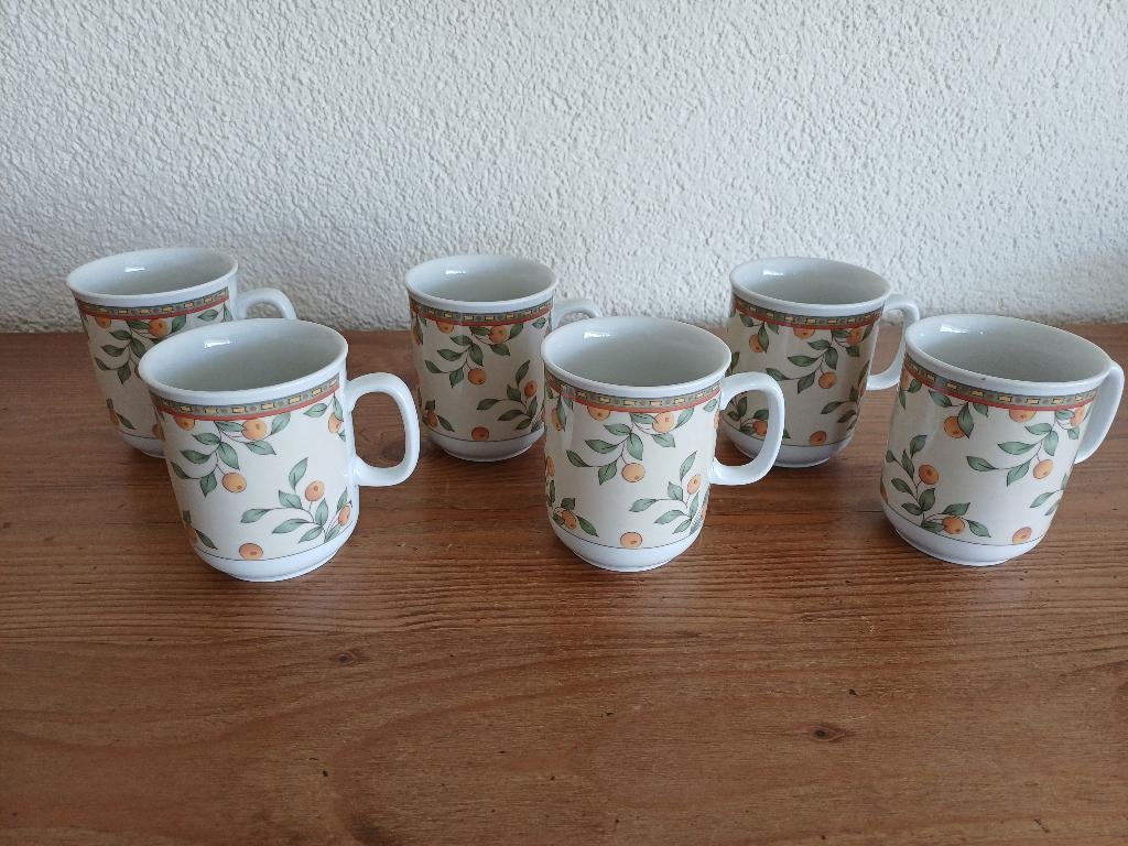 Koffietijd servies  6 mokken, Ophalen of Verzenden, Zo goed als nieuw, Overige stijlen, Kop(pen) en/of Schotel(s)