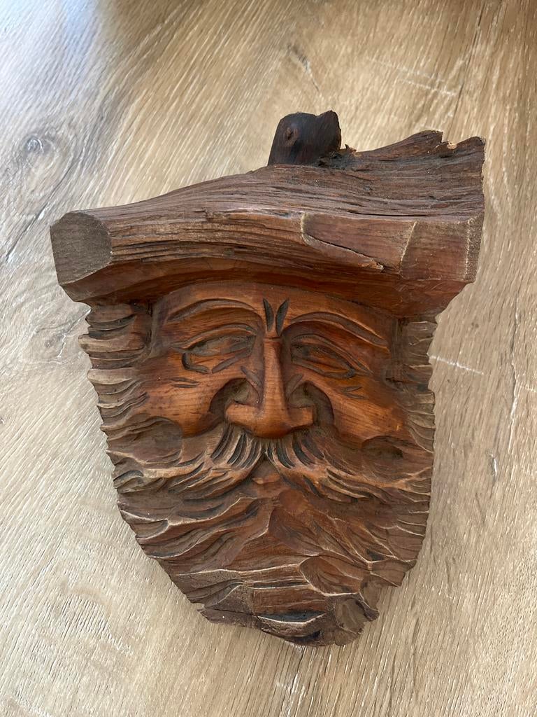 Uniek Houtsnijwerk: Man met Baard en Hoed, Antiek en Kunst, Kunst | Beelden en Houtsnijwerken, Ophalen, Houtsnijwerk, Handgemaakt
