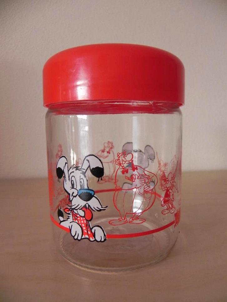 Asterix glazen voorraadpotje met Idéfix, Verzamelen, Stripfiguren, Zo goed als nieuw, Gebruiksvoorwerp, Asterix en Obelix, Ophalen