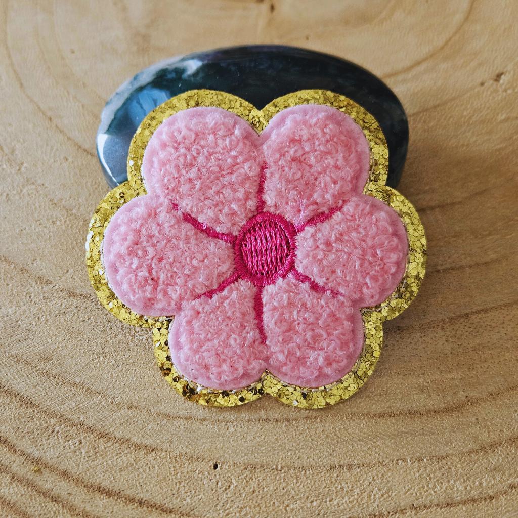 Strijk embleem applicatie Patch Roze puffy bloem