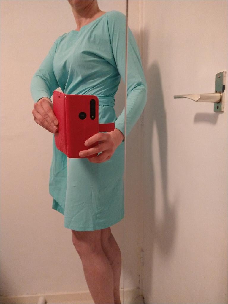 La Dress XXS blauw-groen jurkje met ceintuur, Kleding | Dames, Jurken, Ophalen of Verzenden, Zo goed als nieuw, Maat 34 (XS) of kleiner