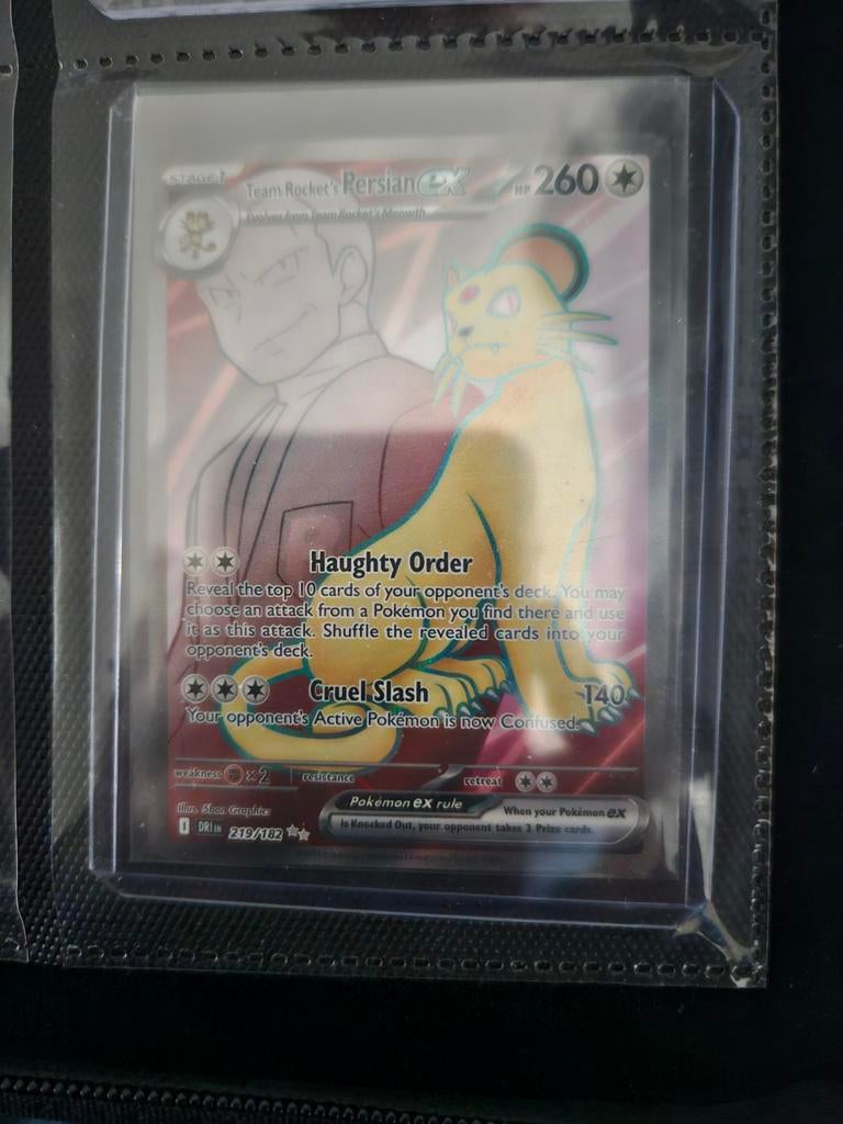 Pokemon Team Rocket's Persian ex 219/182 Destined Rivals, Ophalen of Verzenden, Zo goed als nieuw, Losse kaart, Foil