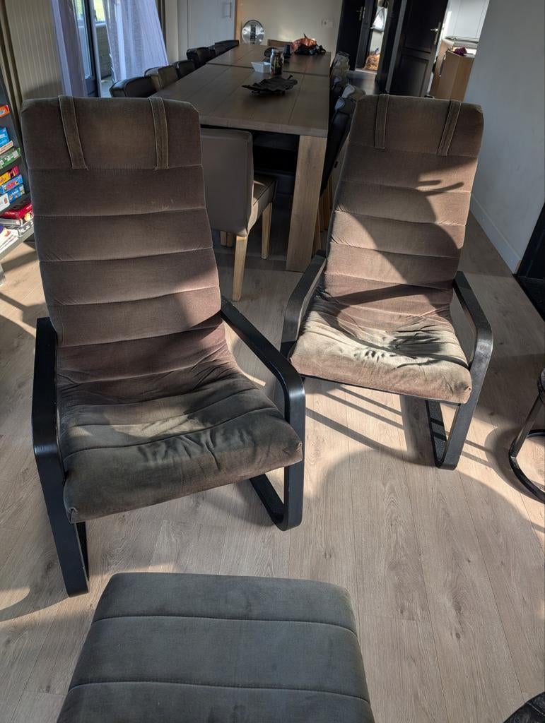 Ikea reflex stoelen met voetenbank, Ophalen of Verzenden, Bruin, Stof, Twee