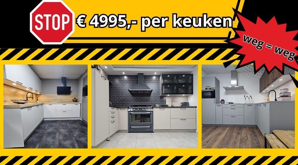 Drie Prachtige Showroomkeukens  Direct Beschikbaar  € 4.995, Ophalen, Nieuw, Hoekkeuken