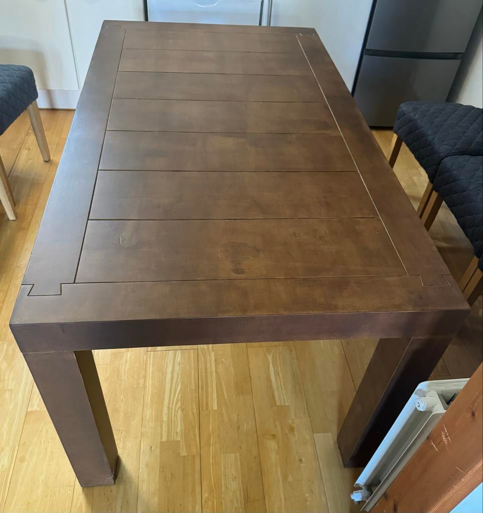 Stevige houten eettafel met salontafel, Gebruikt, 150 tot 200 cm, Vier personen, Rechthoekig