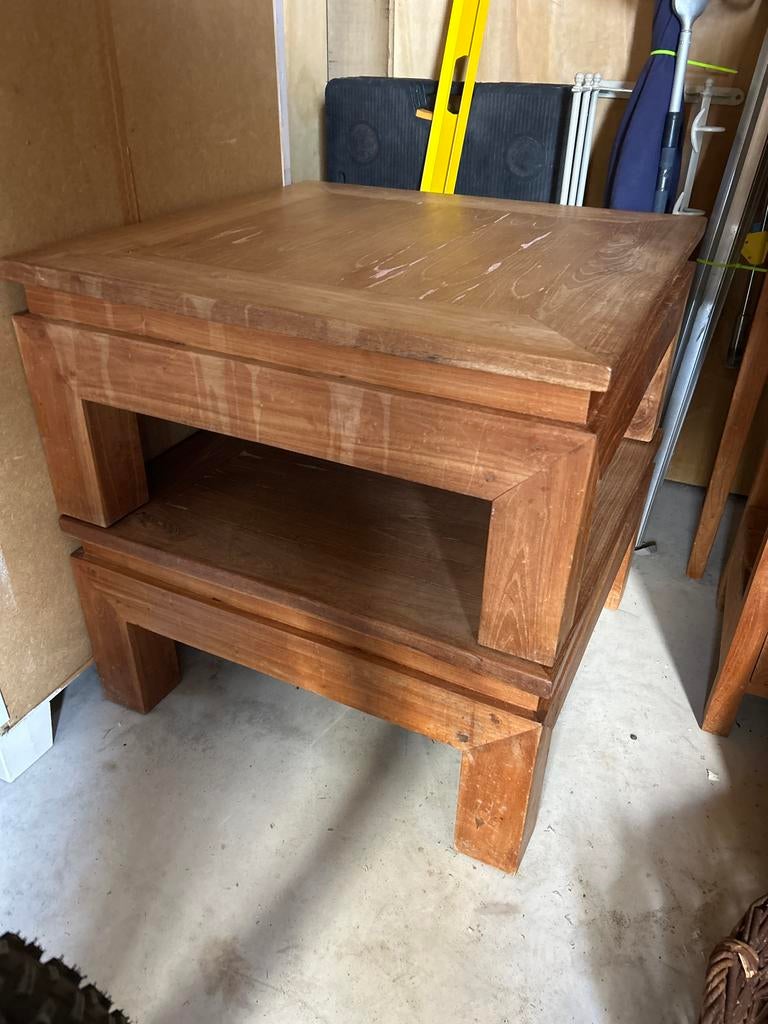 Teak salontafels 2 stuks, Gebruikt, Minder dan 50 cm, Vierkant, Teakhout