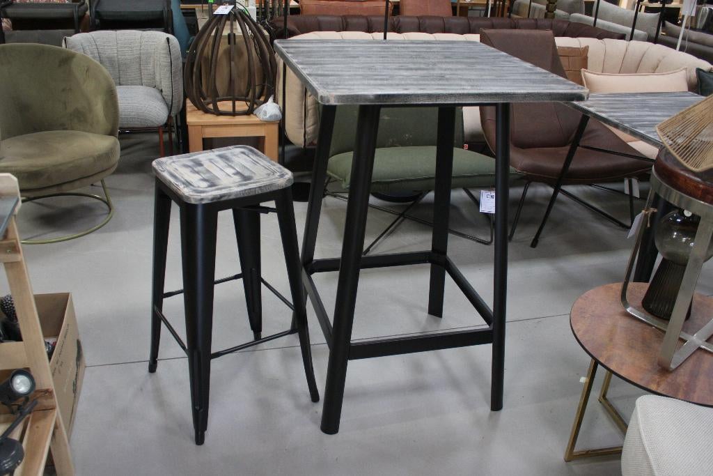 Vierkante bartafel statafel barkrukken metaal hout Tolix, Ophalen, 5 krukken of meer, Met voetsteun, 60 tot 90 cm