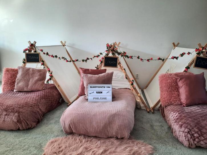 Sweet Dreams /Tipi slaapfeestje /kinderfeestje / tipitent, Hobby en Vrije tijd, Feestartikelen | Verhuur, Zo goed als nieuw, Verjaardag