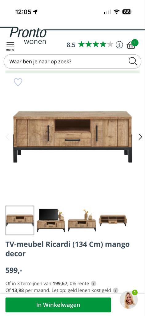 TV-meubel Ricardi 134 cm – Pronto Wonen – Zo goed als nieuw, Ophalen, 100 tot 150 cm, Zo goed als nieuw, Minder dan 100 cm