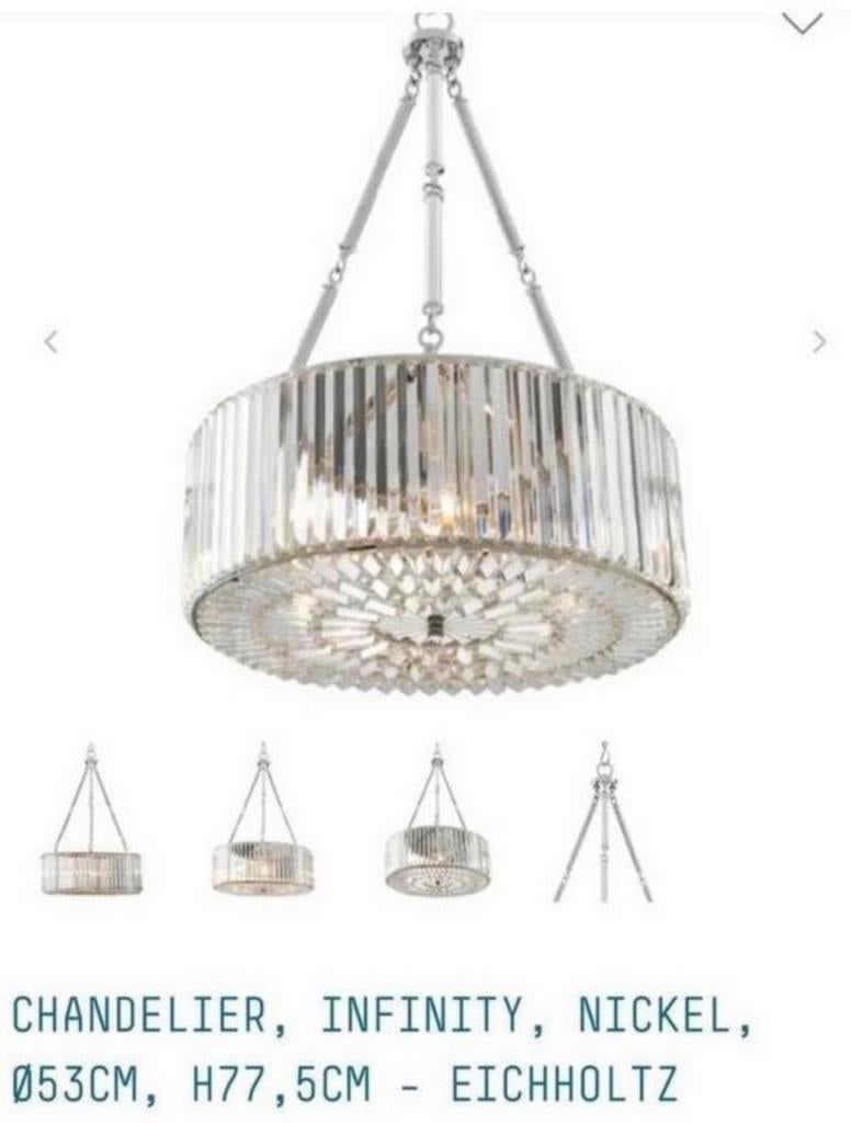 EICHHOLTZ Chandelier 'Infinity' - Nickel, Huis en Inrichting, Lampen | Kroonluchters, Ophalen, Zo goed als nieuw, Glas, EICHHOLTZ Chandelier 'Infinity' - Nickel