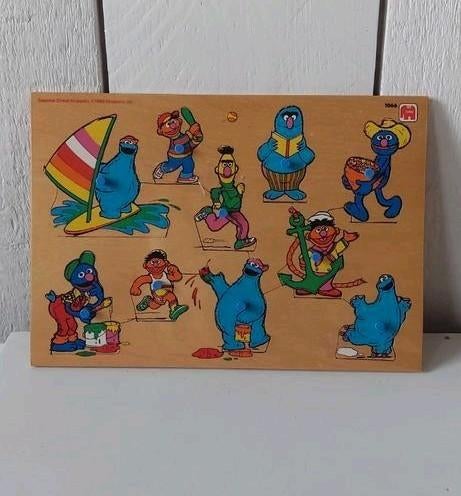 Vintage puzzel Sesamstraat hout jumbo 1066 uit 1986, Kinderen en Baby's, Speelgoed | Houten speelgoed, Ophalen of Verzenden