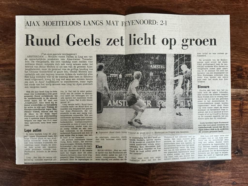 Voetbal krantenartikel Ajax Feyenoord april 1977, Verzamelen, Tijdschriften, Kranten en Knipsels, Knipsel(s), Ophalen of Verzenden