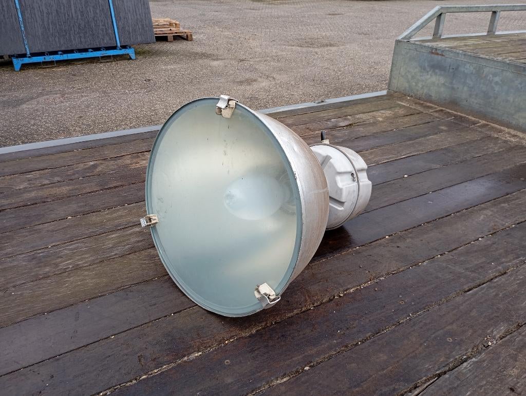 Industriële lampen, Huis en Inrichting, Lampen | Hanglampen, Ophalen, Gebruikt, 50 tot 75 cm, Glas