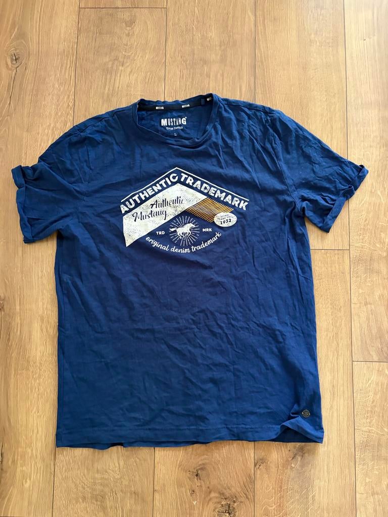 Mustang T-shirt Blauw met Print - Maat L, Ophalen of Verzenden, Gedragen, Maat 52/54 (L), Blauw