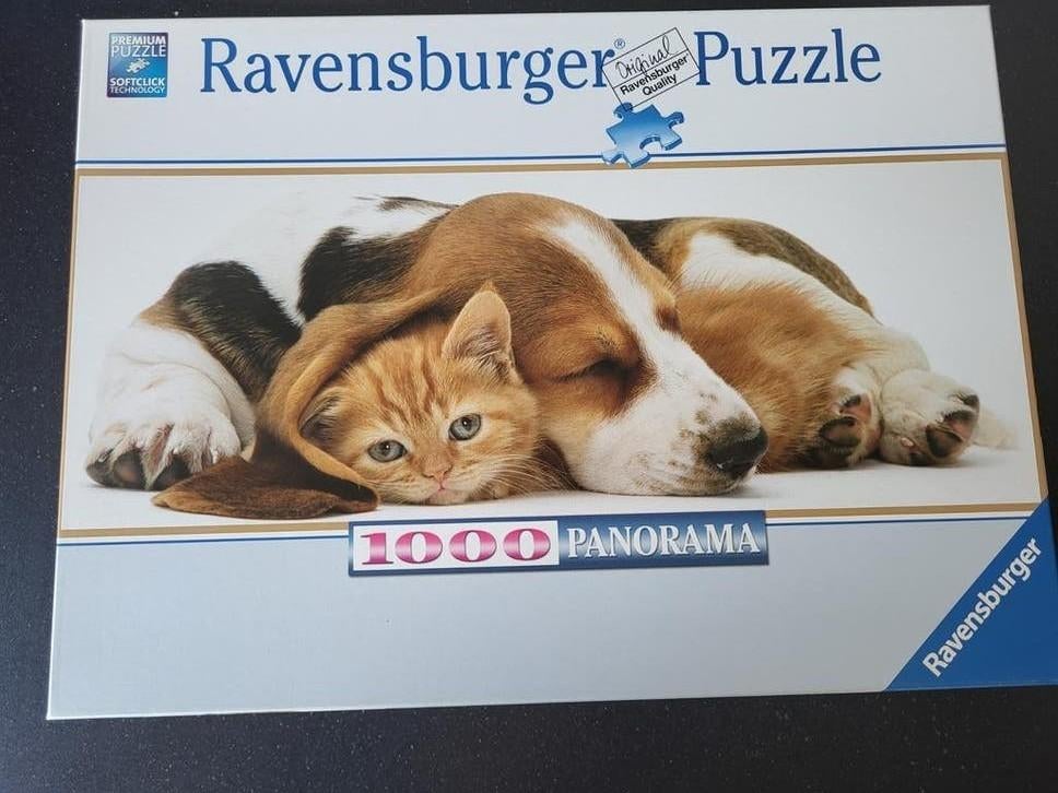 Ravensburger Panorama Legpuzzel 1000 stukjes Kat & Hond, Ophalen of Verzenden, 500 t/m 1500 stukjes, Zo goed als nieuw, Legpuzzel