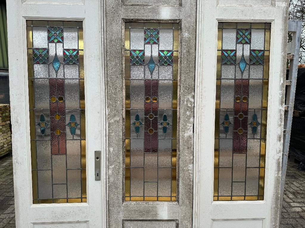 3 -delige set glas in lood deuren jugendstil 244x189cm., Ophalen