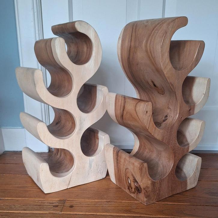 2 Suar houten wijnrekken voor 6 flessen, Huis en Inrichting, Woonaccessoires | Wijnrekken, Zo goed als nieuw, 50 tot 75 cm, Hout