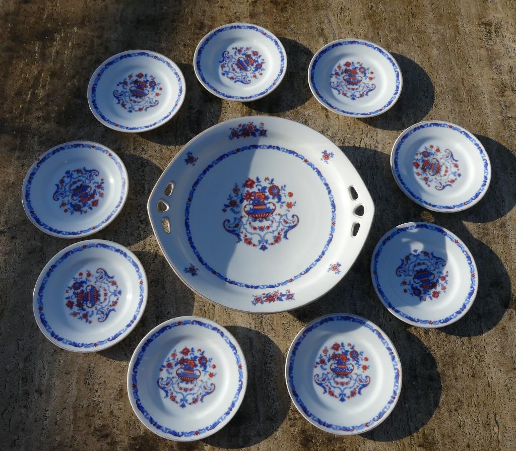 Pracht Taart Stel Wit met Blauw Oranje Abstract Patroon, Ophalen of Verzenden, Zo goed als nieuw, Bord(en), Wedgwood