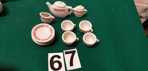 Mini servies rood blauw geblokt, Ophalen of Verzenden