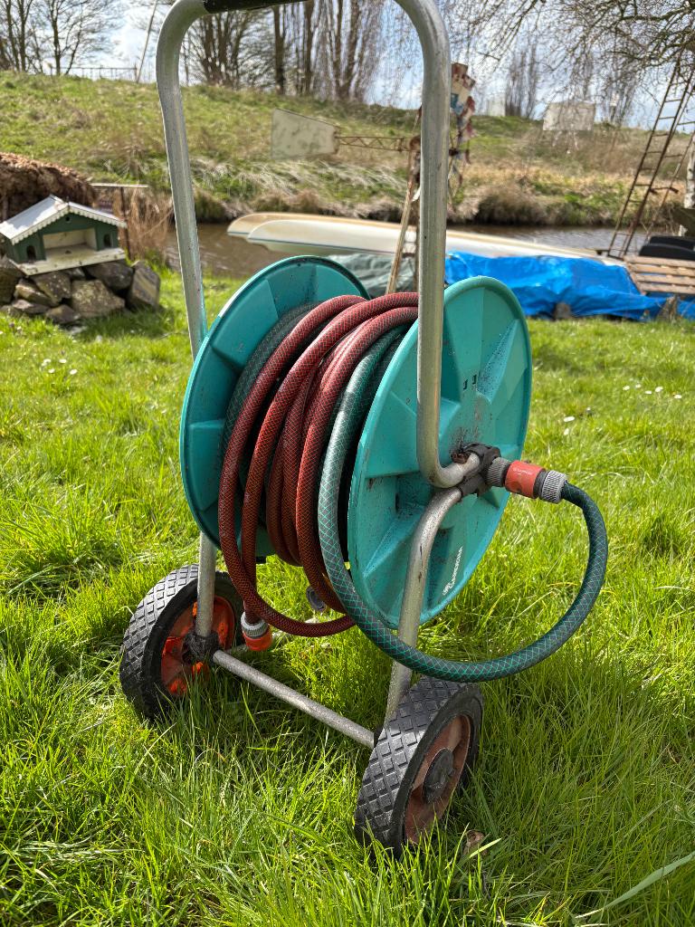 Slanghaspel Gardena met slang 15m, Tuin en Terras, Tuinslangen, Ophalen, Gebruikt, Tuinslang