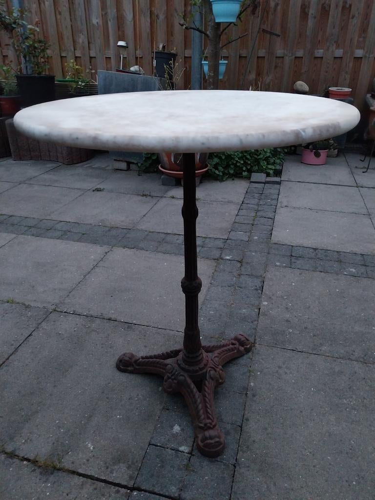 Antieke Franse Bistro tafel, Tuin en Terras, Tuintafels, Ophalen, Gebruikt, Rond, Metaal