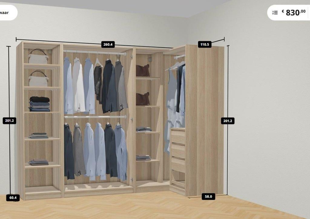 IKEA PAX kledingkast (260-110)x58x201cm, Bezorg-/montage, Met deur(en), IKEA PAX, Gebruikt, 200 cm of meer