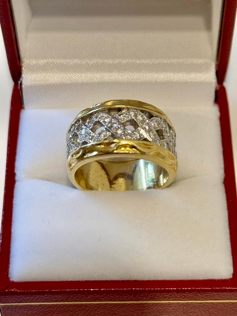 Exclusieve 18 karaat gouden ring 15 gram met 38 diamanten!, Sieraden, Tassen en Uiterlijk, Ringen, 18 tot 19, Ophalen of Verzenden