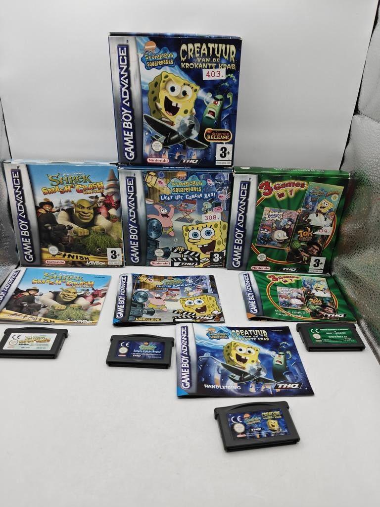 6x Gameboy Advance Spellen CIB - Spongebob EN MEER, Spelcomputers en Games, Games | Nintendo Game Boy, Avontuur en Actie, Gebruikt