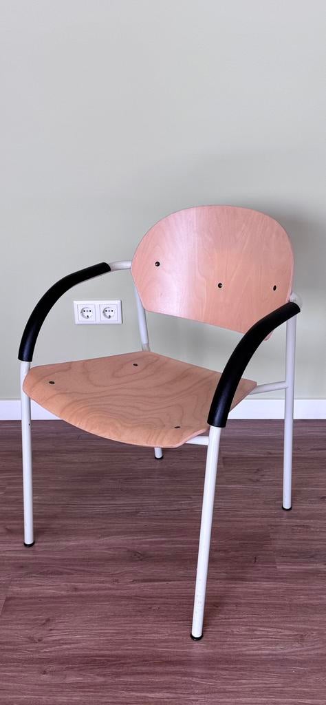 8 stuks eetkamerstoel retro - beukenhouten zitting, Ophalen, Gebruikt, Overige kleuren, Vijf, Zes of meer stoelen