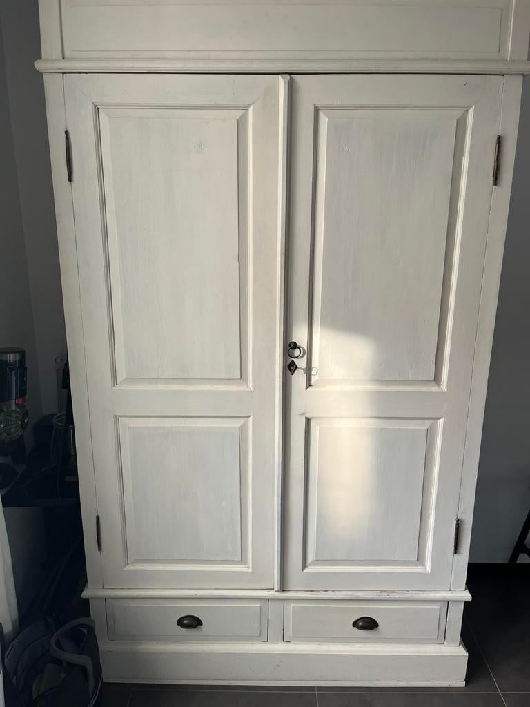 Teakhouten kast - wit - met kledingroede en planken/lades, 100 tot 150 cm, 200 cm of meer, Teakhout, 50 tot 75 cm