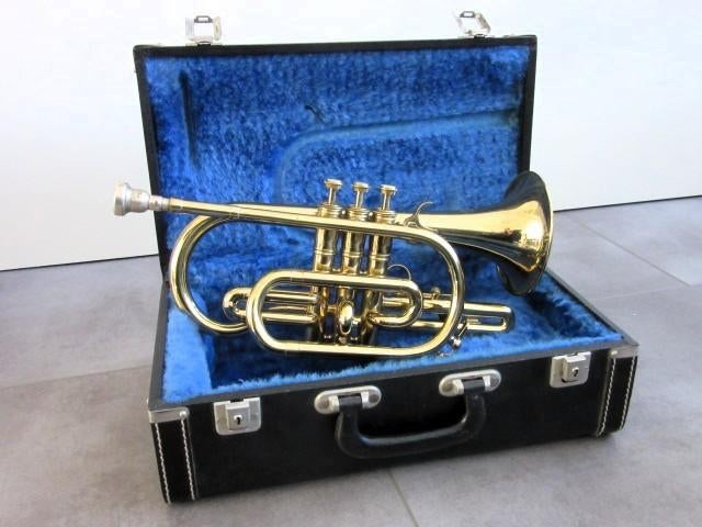 Courtois Gaudet France cornet - blaasinstrument met koffer, Ophalen, Gebruikt, Overige typen, Met koffer