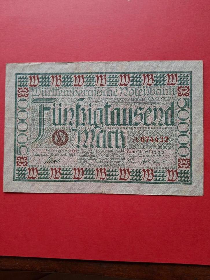 Biljet 50.000 Mark Duitsland 1923 Württembergische Notenbank, Postzegels en Munten, Bankbiljetten | Europa | Niet-Eurobiljetten