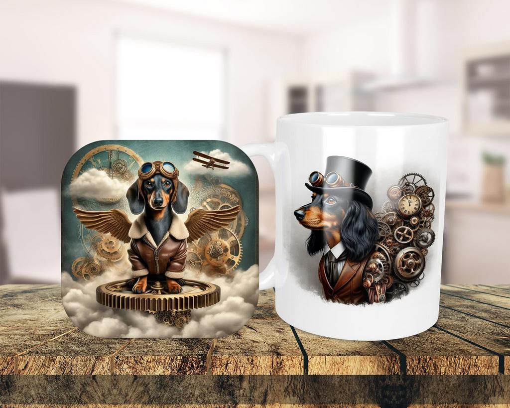Teckel Steampunk set onderzetter + mok, Ophalen of Verzenden, Nieuw, Overige stijlen, Kop(pen) en/of Schotel(s)