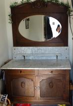 Antieke eikenhouten commode met marmeren platen en kastje, Ophalen