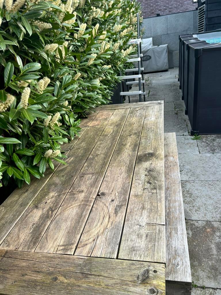 Tuintafel + bank, Ophalen, Gebruikt, Rechthoekig, Hout