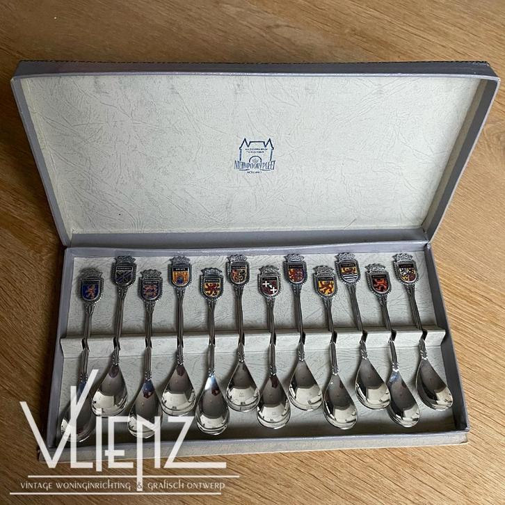 Verzilverde theelepels provincies Nieuwpoort Pleet, schild, Antiek en Kunst, Antiek | Bestek, Ophalen of Verzenden