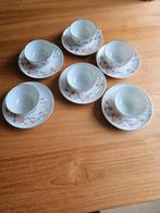 6 kop en schotel eierschaal servies Japans oranje goud grijs, Ophalen