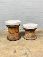 Vintage rieten krukjes met kussen, Huis en Inrichting, Ophalen of Verzenden, Overige materialen