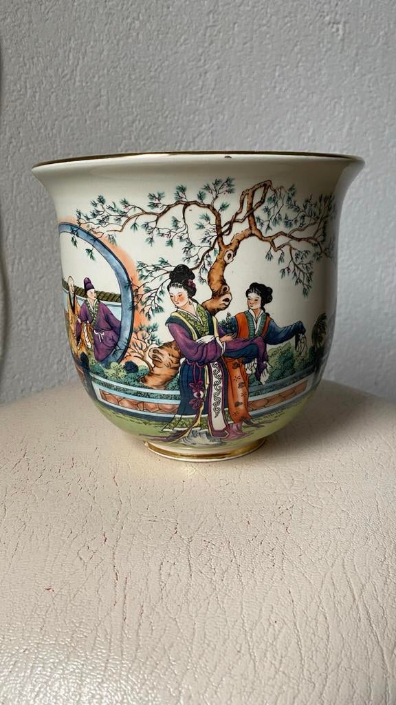 Bloempot met Japanse decoratie, Tuin en Terras, Gebruikt, Rond, Binnen, Ophalen of Verzenden