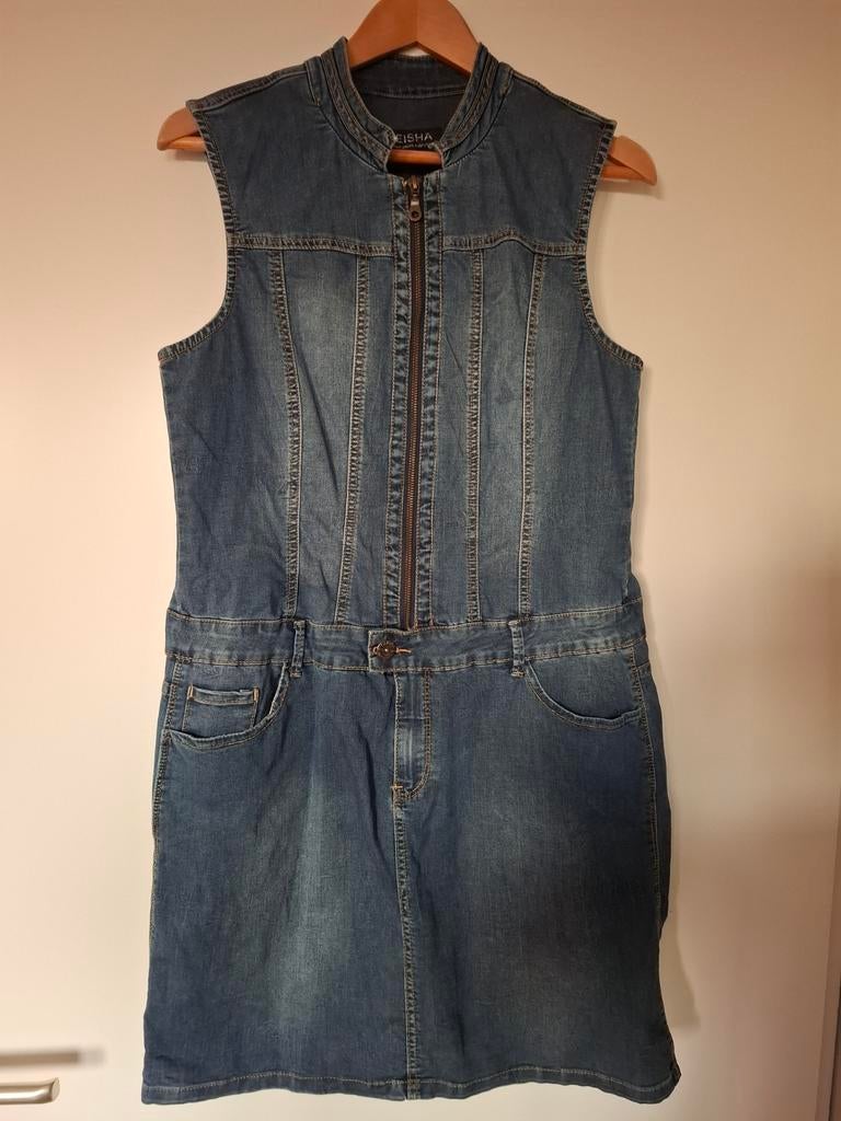 Geisha doorknoopjurk spijker mouwloze spijkerjurk L, Kleding | Dames, Jumpsuits, Ophalen of Verzenden, Zo goed als nieuw, Blauw