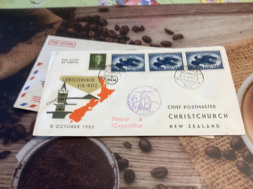 No1297 KLM London Christchurch 2-10-1953 Heb van Nederland, Postzegels en Munten, Ophalen, Onbeschreven, Nederland