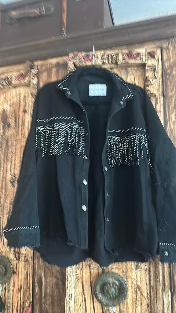 Spijkerjack zwart L, Kleding | Dames, Ophalen of Verzenden, Zo goed als nieuw, Maat 38/40 (M), Zwart