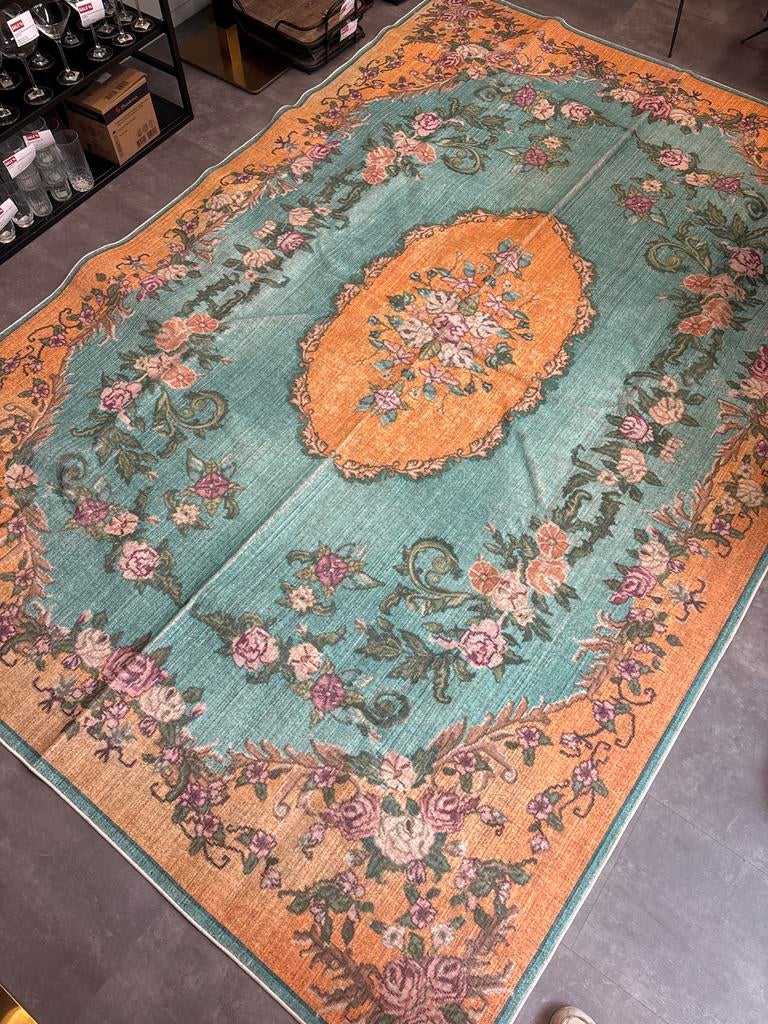 Vloerkleed geel, groen/blauw 300x200, Huis en Inrichting, Stoffering | Tapijten en Kleden, Ophalen, Blauw, Zo goed als nieuw, 200 cm of meer