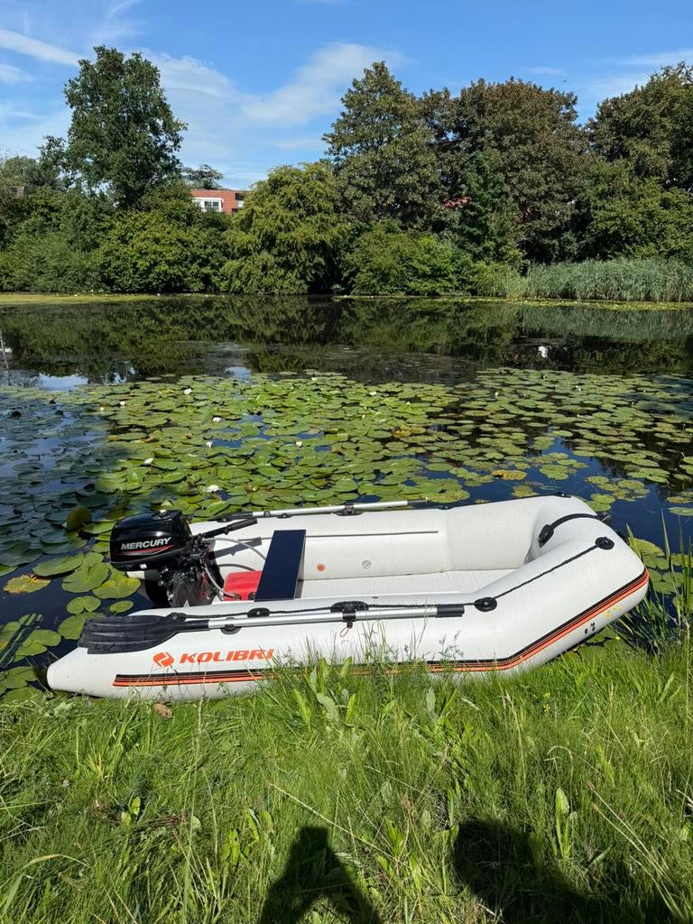 Kolibri rubberboot met mercury 5pk 4-takt set 2021, Watersport en Boten, Rubberboten, Zo goed als nieuw, Benzine, Minder dan 70 pk