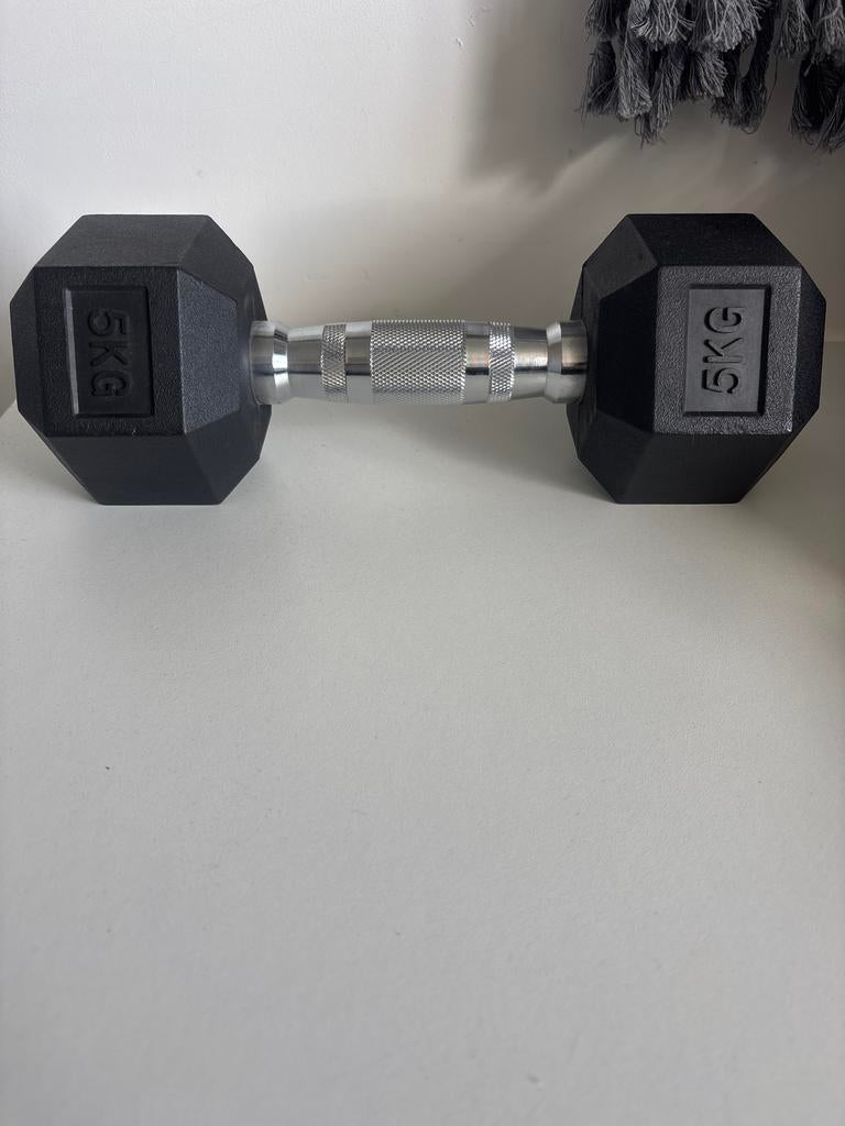 Dumbbell 5KG - Zwart/Zilver Hexagon, Ophalen, Zo goed als nieuw, Armen, Dumbbell